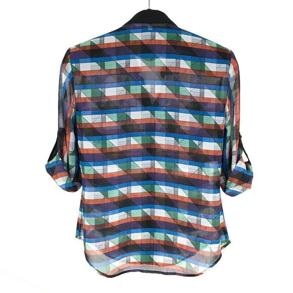 RACHEL Rachel Roy Button Down Blouse Women's Size 2 Roll Tab Geometric Pockets - Picture 4 of 9